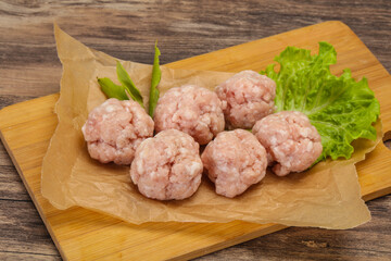Homemade raw pork minced meatball for cooking