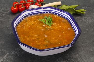Caucasian Kharcho soup with beef meat