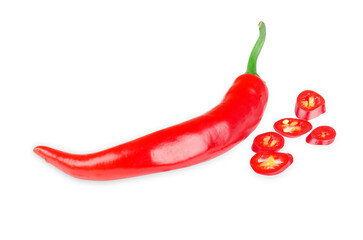 Red chili pepper cut with slice on white background