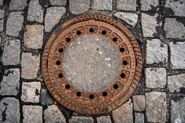 Manhole on the street leading to the sewers