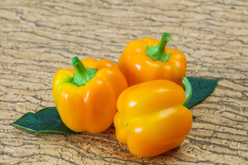 Yellow Bell pepper with leaves