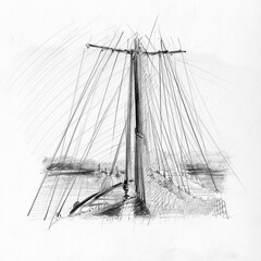 Pencil (Charcoal) drawing, Sailing concept.