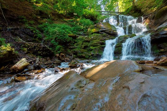Carpathian waterfall Shypot in the morning. beautiful nature scenery. popular tourist attraction