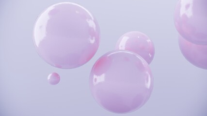 Abstract purple balls for party, festival, celebration. Group of balls, bubbles on pastel  background. Digital, trend banner with conceptual composition with copy space - 3D, render, graphic design.