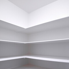 Square frame Empty white fitted shelves in an interior room
