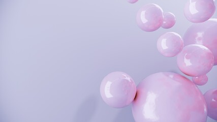 Abstract purple balls for party, festival, celebration. Group of balls, bubbles on pastel  background. Digital, trend banner with conceptual composition with copy space - 3D, render, graphic design.