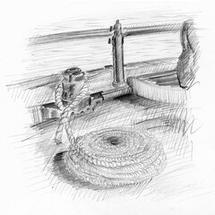 Fototapeta premium Pencil (Charcoal) drawing, Sailing concept.