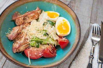 Caesar Salad with Bacon and Chicken Fillet