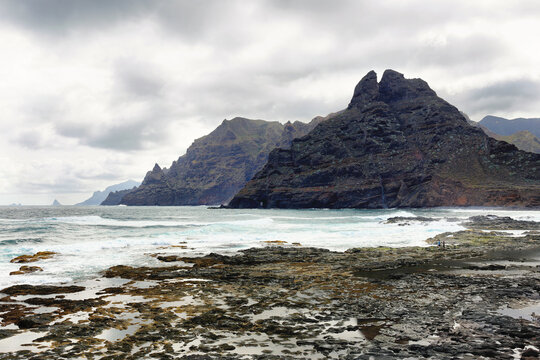 Anaga Mountains growing directly from the oceans at Punta del Hidalgo in Tenerife