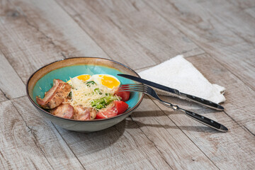 Caesar Salad with Bacon and Chicken Fillet