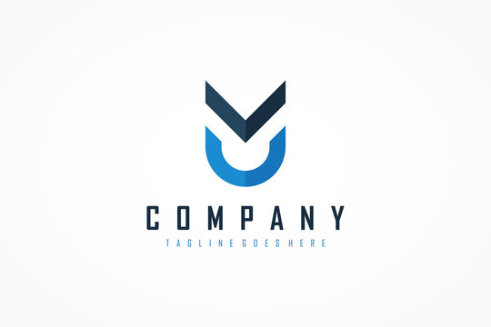 Shield Military Letter M and U Logo. Black Blue Geometric Style isolated on White Background. Flat Vector Logo Design Template Element