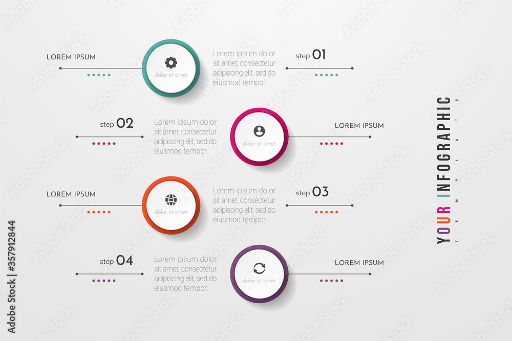 Aufkleber circle infographic. concept design with 4 options, steps or processes. can be used for workflow layo