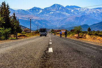 Fototapeta premium A road coming from the High Atlas mountain range in Morocco. 