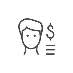 Wage line outline icon and work concept