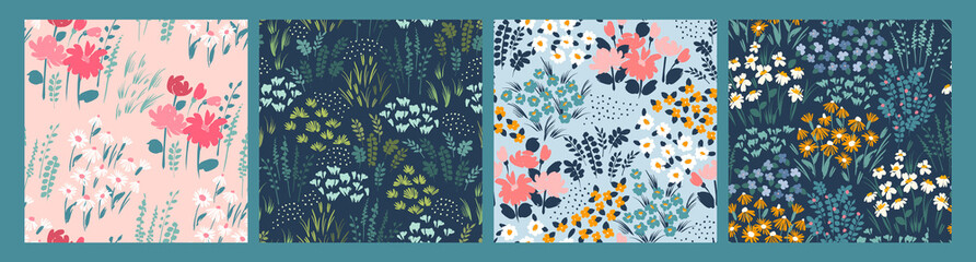 Cotton fabric Floral abstract seamless patterns. Vector design for different surfases.