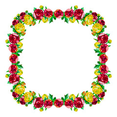 Flowers frame. Collage made from hand drawn watercolor of ranunculus flowers  on a white background. Copy space. Card