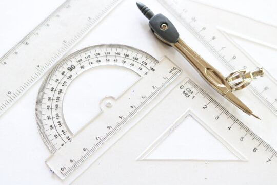 rulers with mathematics tools for drawing