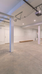 Vertical Empty cement garage interior with shining lights