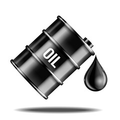 Black oil barrel with oil drop isolated on white