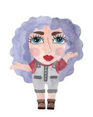 Watercolor little girl isolated on the white background