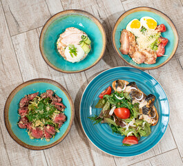 Several types of tasty and healthy salads