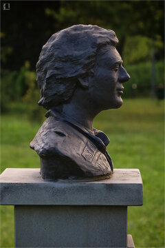 Modena, Italy, june 2020, bronze bust of Ayrton Senna da Silva in the Ferrari municipal park of Modena