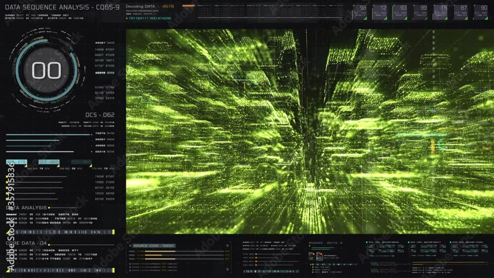 Aufkleber Futuristic head up display holographic city digitally generated image virtual reality matrix particles in cyber space background environment