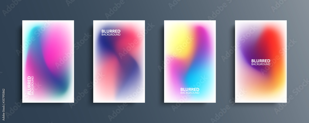 Fototapete blurred backgrounds set with modern abstract blurred color gradient patterns on white. smooth templa