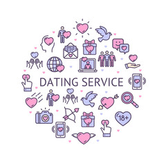 Dating Service Round Design Template Contour Lines Icon Concept. Vector