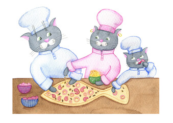 Cats family cooking