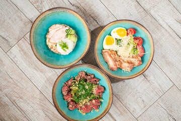 Several types of tasty and healthy salads