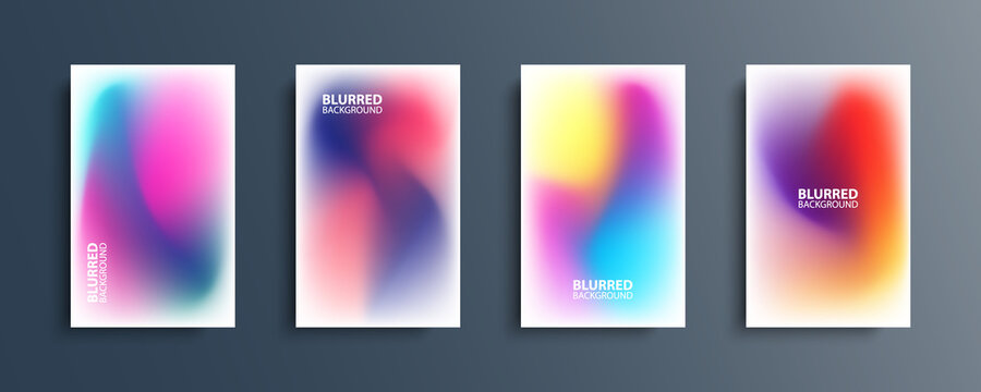Blurred backgrounds set with modern abstract blurred color gradient patterns on white. Smooth templates collection for brochures, posters, banners, flyers and cards. Vector illustration.