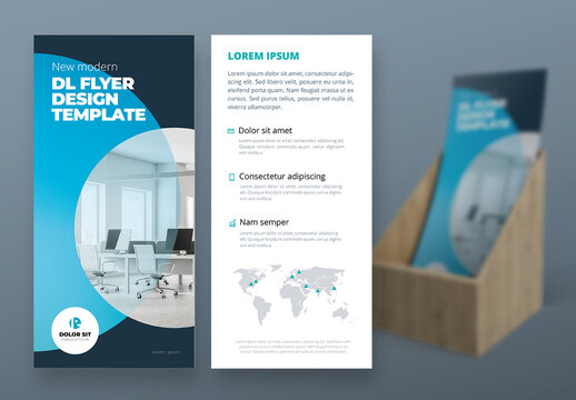 Blue DL Flyer Layout with Abstract Circles