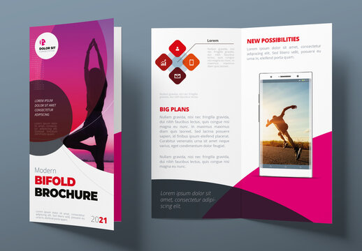 Red and Pink Gradient Bifold Brochure Layout with Circles
