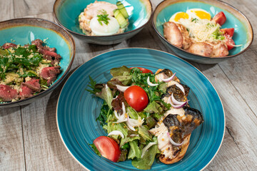 Several types of tasty and healthy salads