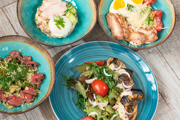 Several types of tasty and healthy salads