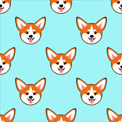 vector illustration seamless pattern cute chibi face Welsh Corgi