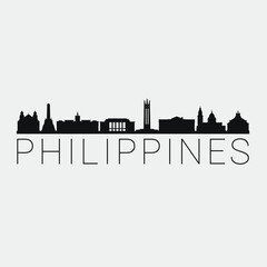 Philippines Skyline Silhouette City. Design Vector. Famous Monuments Tourism Travel. Buildings Tour Landmark.