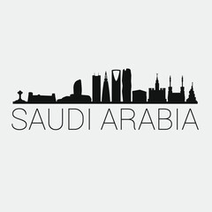 Fototapeta premium Saudi Arabia Skyline Silhouette City. Design Vector. Famous Monuments Tourism Travel. Buildings Tour Landmark.