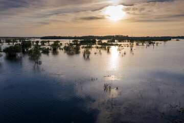 Fototapeta premium Scenic aerial view of high water in spring time