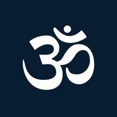 Vector speritual yoga chakra icon: sahasrara. Om meditation sign line tattoo symbol on a dark blue background