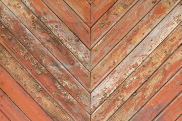 Worn wood painted with brown paint. Old brown wood texture with natural patterns. Ancient vintage...