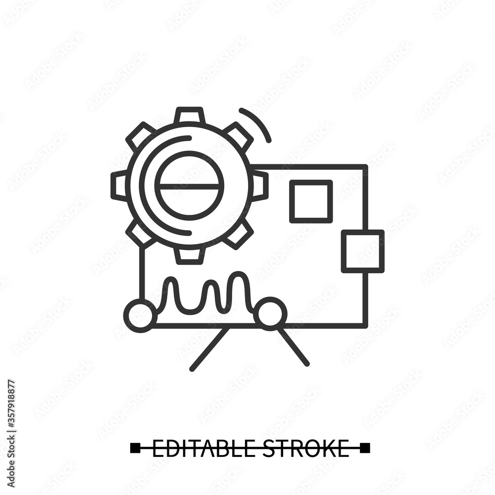 Aufkleber performance analysis icon.gear with statistic chart.concept linear pictogram for creative technology