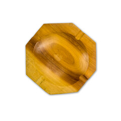 Wooden ashtray. White background. Isolated.