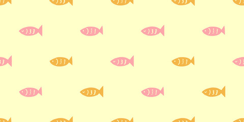 Vector seamless pattern with hand drawn fish nautical designs, anchor fish ocean bubble sea vacation tropicalPrint