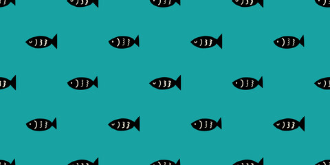Vector seamless pattern with hand drawn fish nautical designs, anchor fish ocean bubble sea vacation tropical