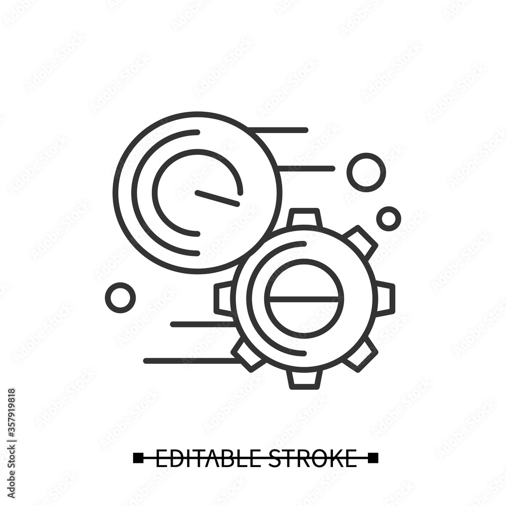 Poster deadline icon. gear with timer linear pictogram. production schedule, development and creative proje