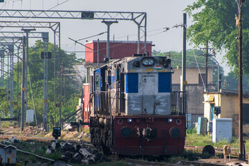 Fototapeta na wymiar old steam train locomotive on the track 