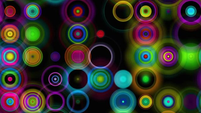 Best background video. 3d Animation Art. Geometric concept with colorful glowing lights. Abstract video background for movie, advertising, video channels and news channels. Glittering circles.