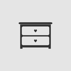 Dresser with drawers icon flat.